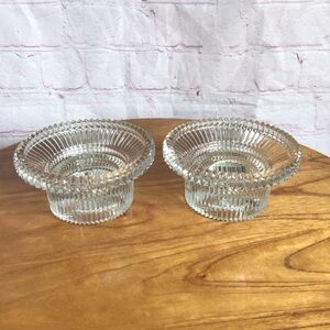 Vintage Indiana Glass Reflections Diamond Point Reversible Candle Holder Pair